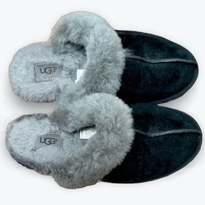 UGG Slippers Scuffette II Sheepskin Black Suede Grey  Womens 7